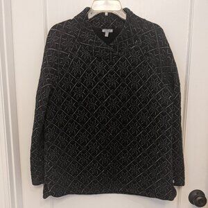 T by Talbots Black Metallic Quilted Snowflake Pullover Cotton Large